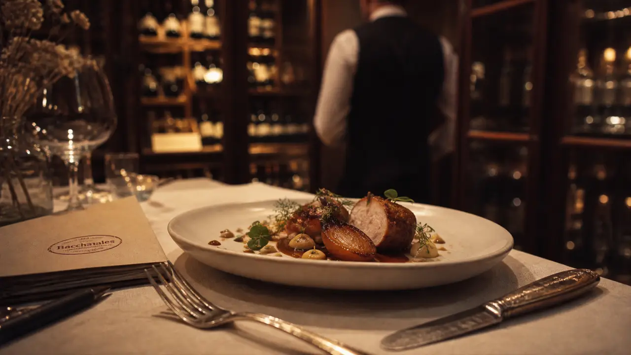 Bacchanales restaurant gastronomique à Lyon : assiette de dégustation et vins