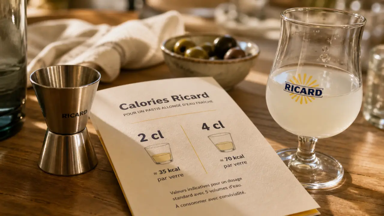 calorie ricard 2 cl et 4 cl : pastis dilué, verre et doseur