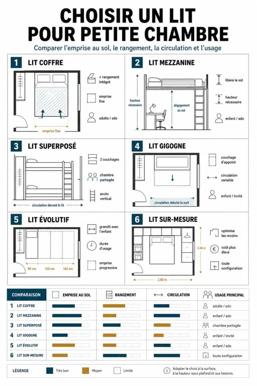 Lit pour petit chambre : infographie comparative des lits gain de place