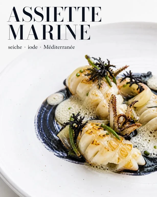 Restaurant gastronomique l'oursin, assiette marine gastronomique en gros plan