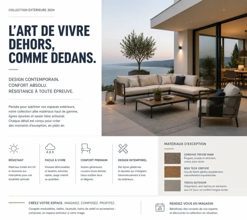 Aménagement de terrasse avec mobilier extérieur design contemporain