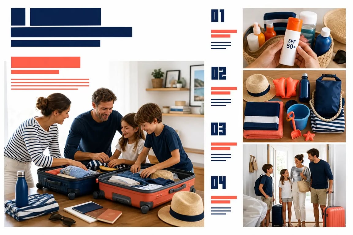 Préparer ses prochaines vacances en bord de mer en famille : famille préparant des affaires de plage avant le départ