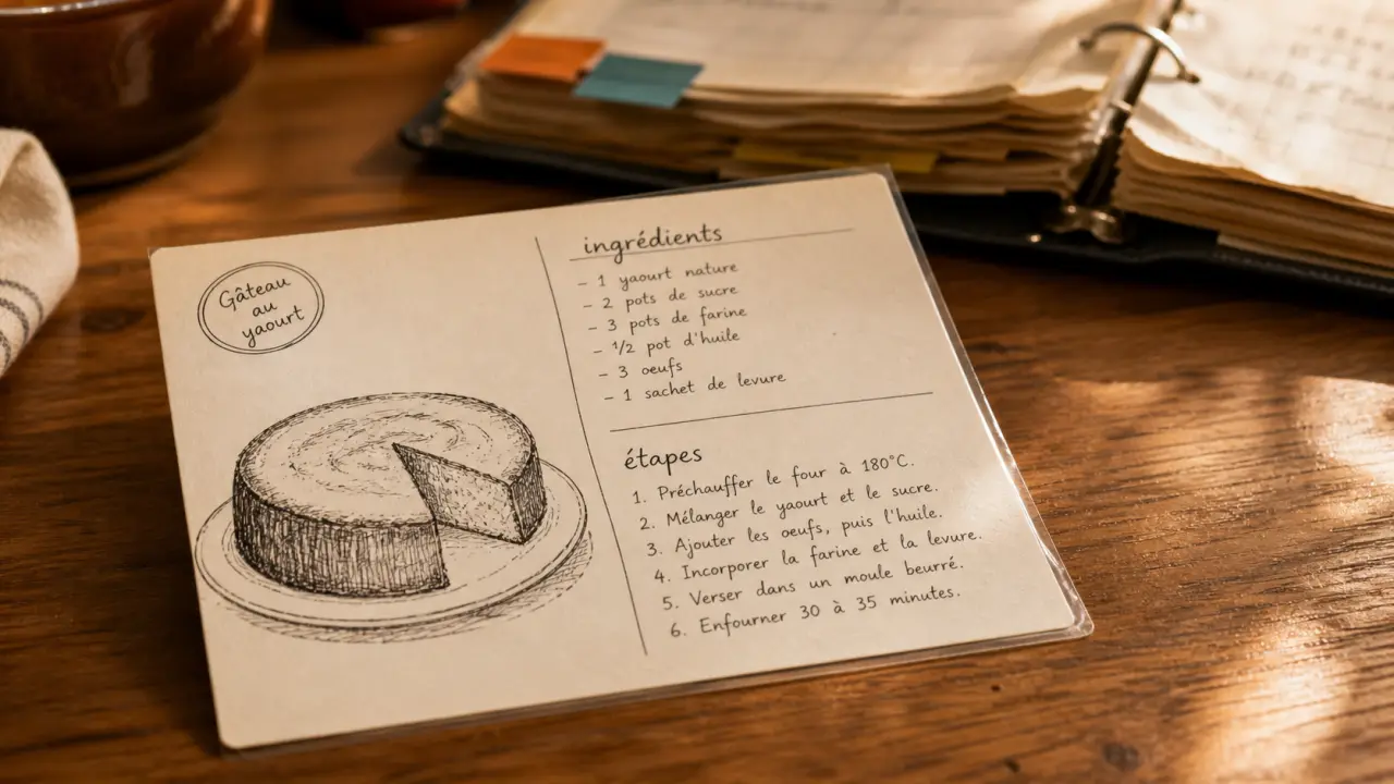 Fiche recettes de cuisine : champs, format et classement sur un classeur