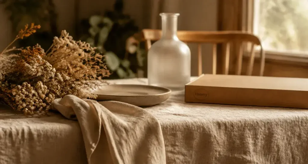 Harmony linge de maison en lin lavé beige, table élégante