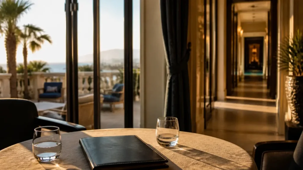 Hôtel Perpignan luxe : terrasse et accès spa, vue mer au loin