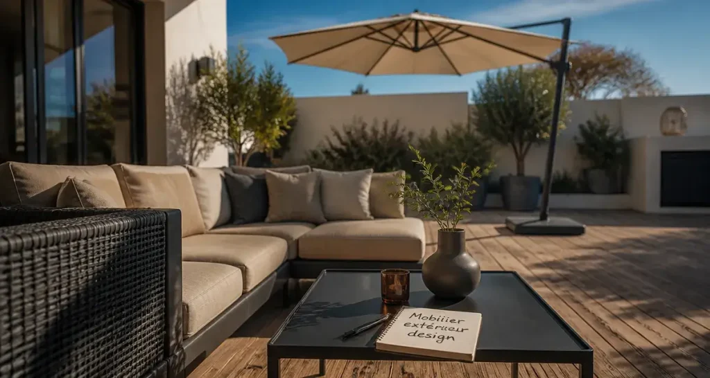 Mobilier exterieur design : canapé outdoor et table aluminium, style luxe intemporel