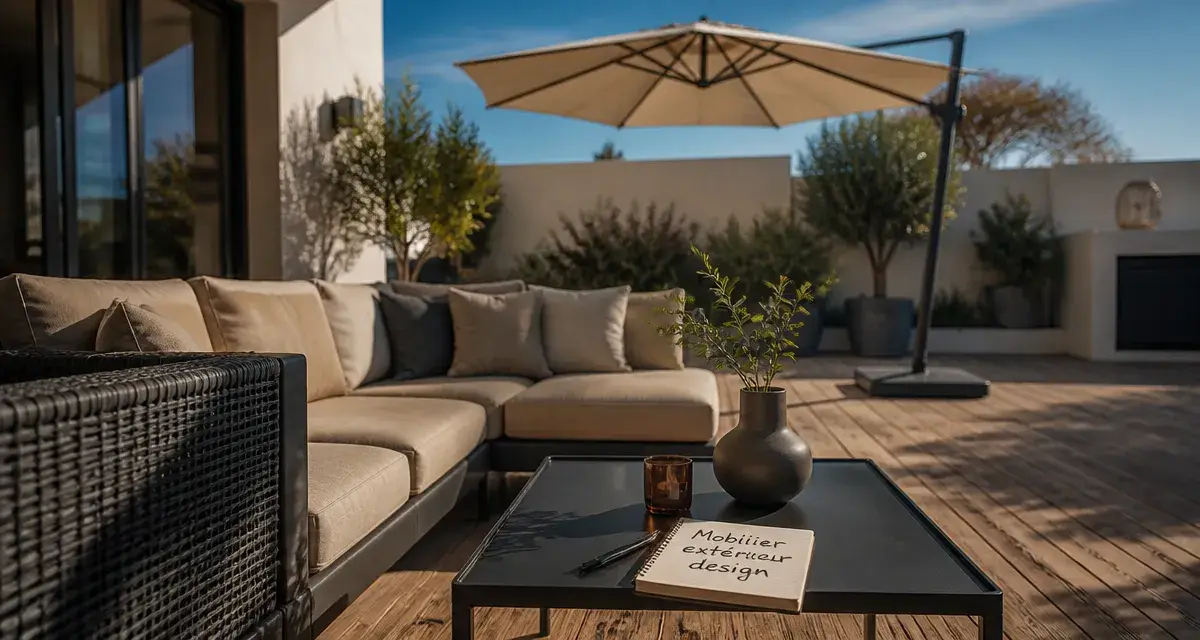 Mobilier exterieur design : canapé outdoor et table aluminium, style luxe intemporel