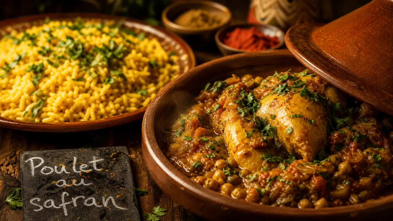 Recette au poulet marocain en cocotte avec riz safrané