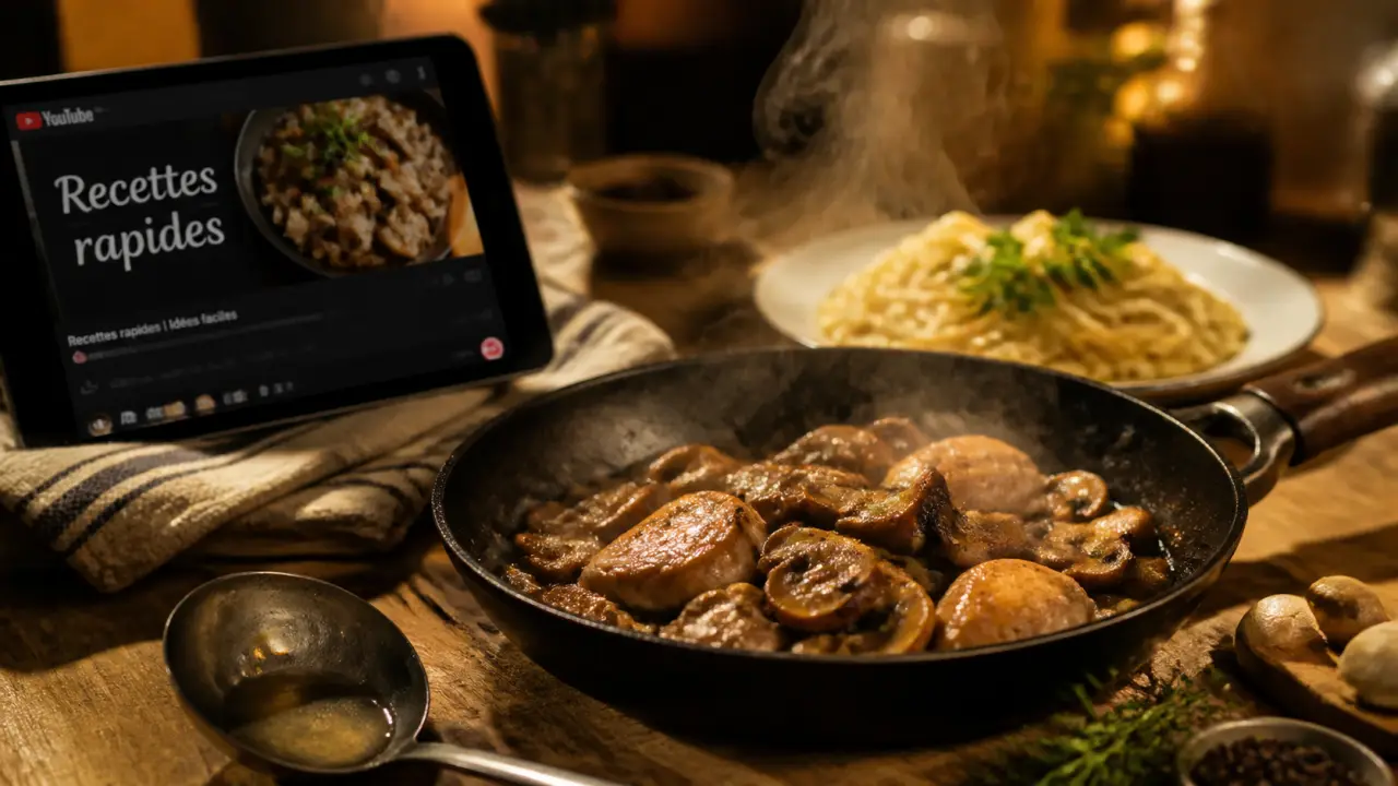 Recettes de cuisine sur YouTube : poêle fumante et poulet aux champignons