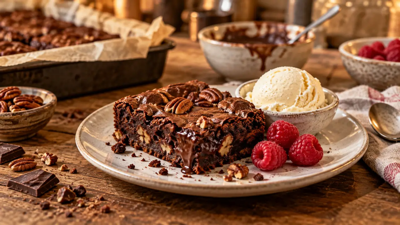 Cuisine americaine recettes : brownie aux noix de pécan, glace vanille