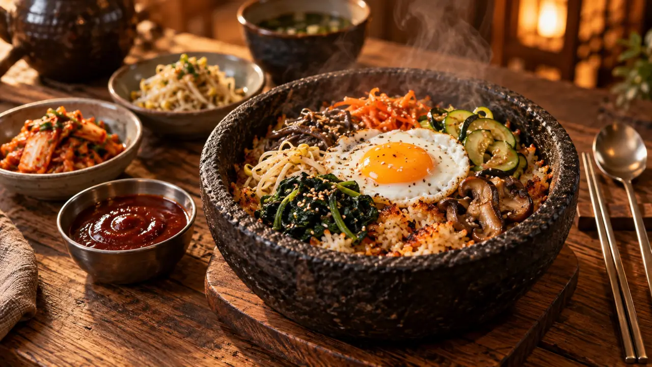 Bibimbap facile, cuisine coréenne recettes, bol chaud et gochujang