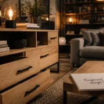 Drawer mobilier design : rangement scandinave industriel en bois clair et métal noir