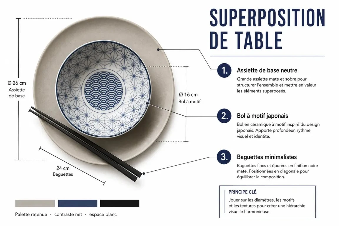 Composition d'une table japonaise avec la vaisselle Tokyo Design : superposition des couches