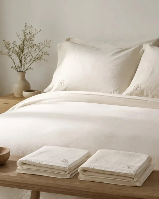 Linge de maison personnalisé avec taies d'oreiller et linge invité brodés