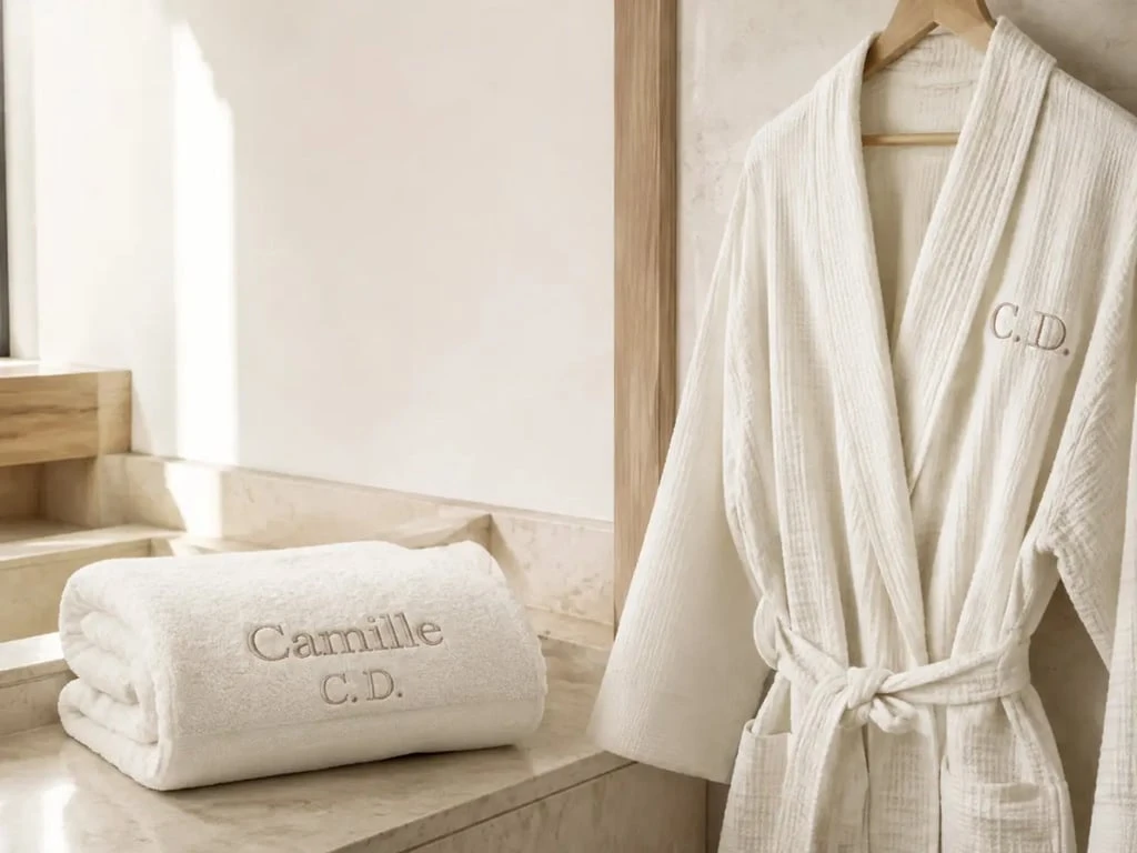 Linge de maison personnalisé avec serviette et peignoir brodés