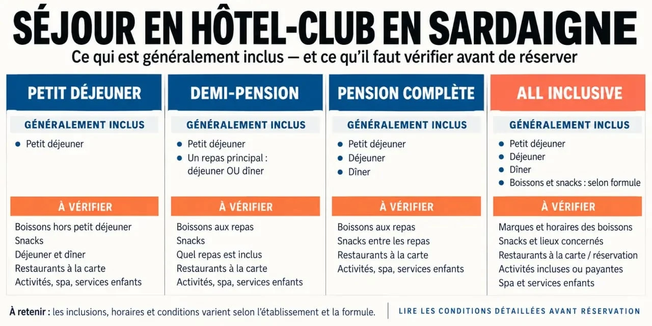 Hôtel club Sardaigne all inclusive luxe : comparaison des formules de restauration et des prestations incluses