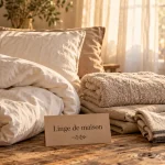 Linge de maison définition : textiles essentiels sur table en bois