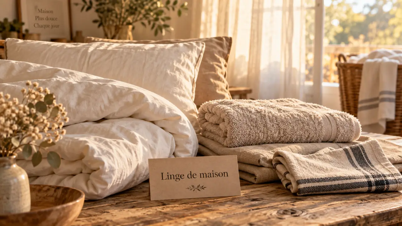 Linge de maison définition : textiles essentiels sur table en bois