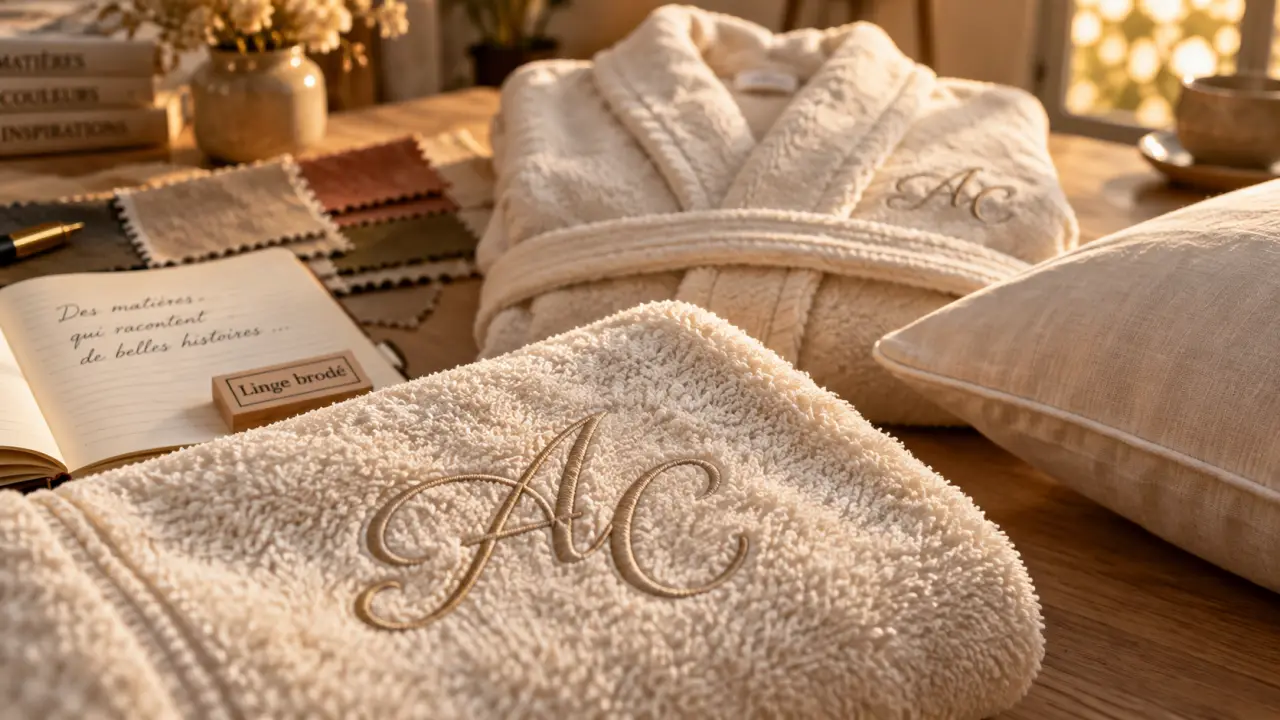 Linge de maison personnalisé : broderie élégante sur linge crème