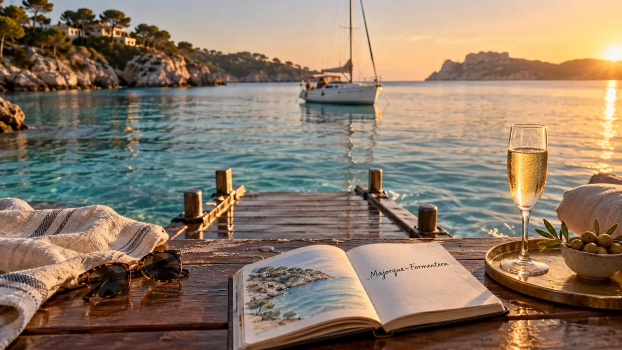 Voyage luxe baléares : voilier blanc au calme, eau turquoise Majorque