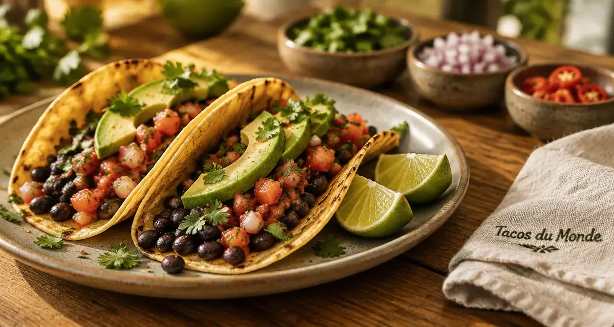Cuisine du monde recettes : tacos végétariens faciles, tortillas, salsa, avocat