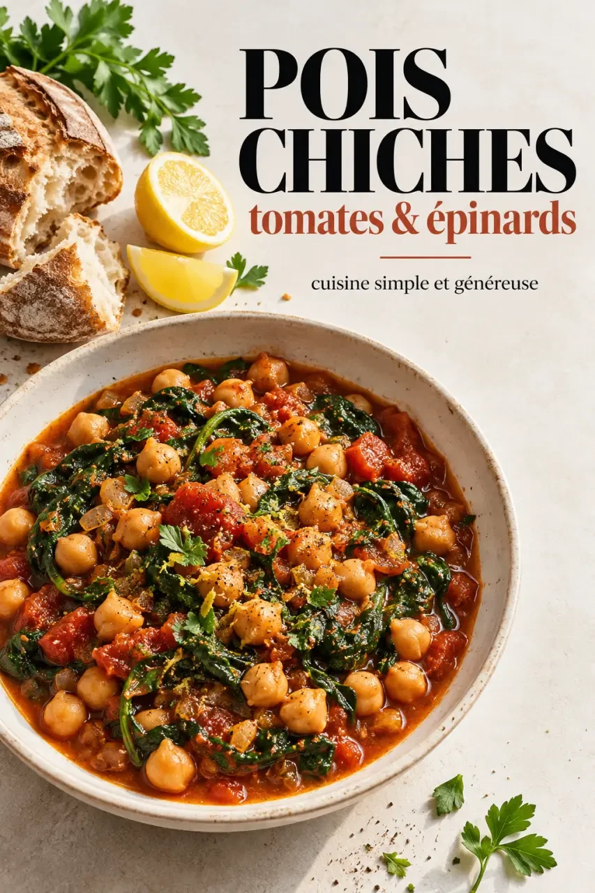 Cuisine méditerranéenne : pois chiches mijotés aux tomates et aux épinards