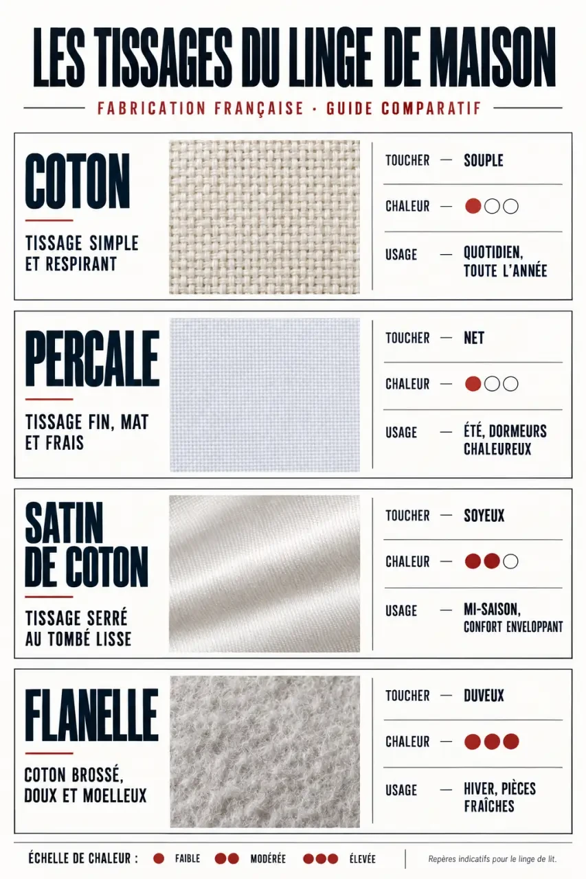 Comparaison des matières du linge de maison fabriqué en France selon le toucher et la chaleur