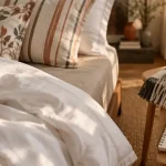 francoise saget linge de maison : percale blanche, serviettes éponge et plaid en coton