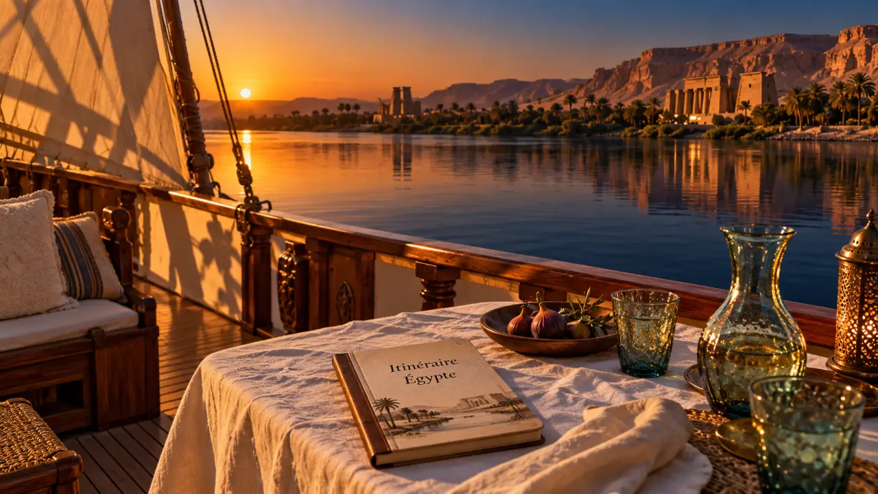 Voyage luxe Egypte : dahabieh privé sur le Nil, golden hour